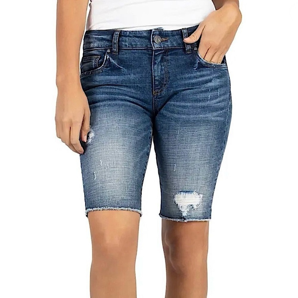 NWT Kut from the Kloth Sophie‎ Distressed Denim Bermuda Shorts Women's Size 2
